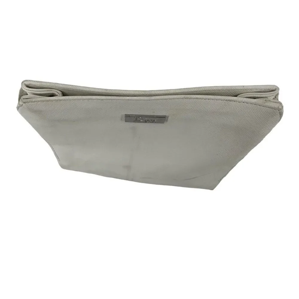 Dior Beauty Cosmetic Bag White Vegan Leather Snap Close Small Travel Bag Clutch